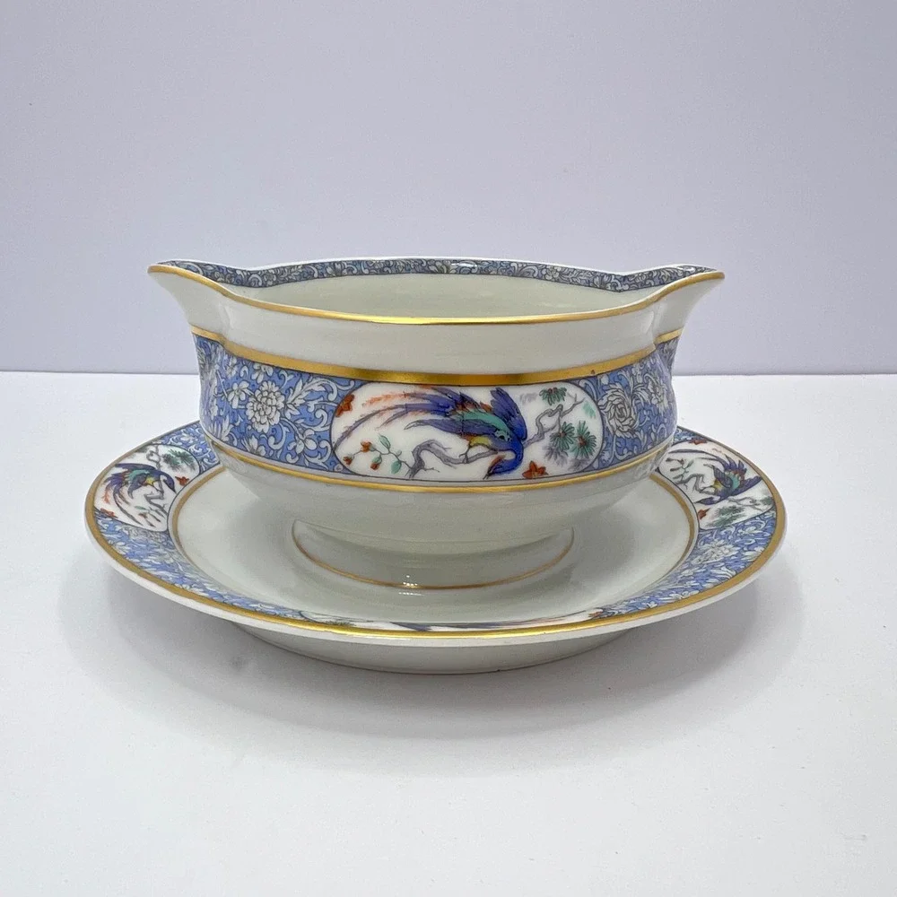 Haviland Limoges Gravy Boat Rajah Peacock Bird Underplate French Grandmillennial